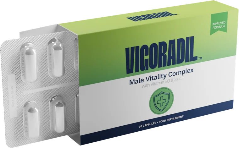 Packung Vigoradil Male Vitality Complex mit Blister voller Kapseln